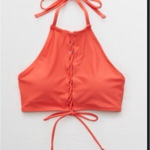 AERIE LACE-UP HIGH NECK BIKINI TOP - NWOT - Large - Resort Red